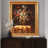 Antique painting from the 17th century, still life with flower vase