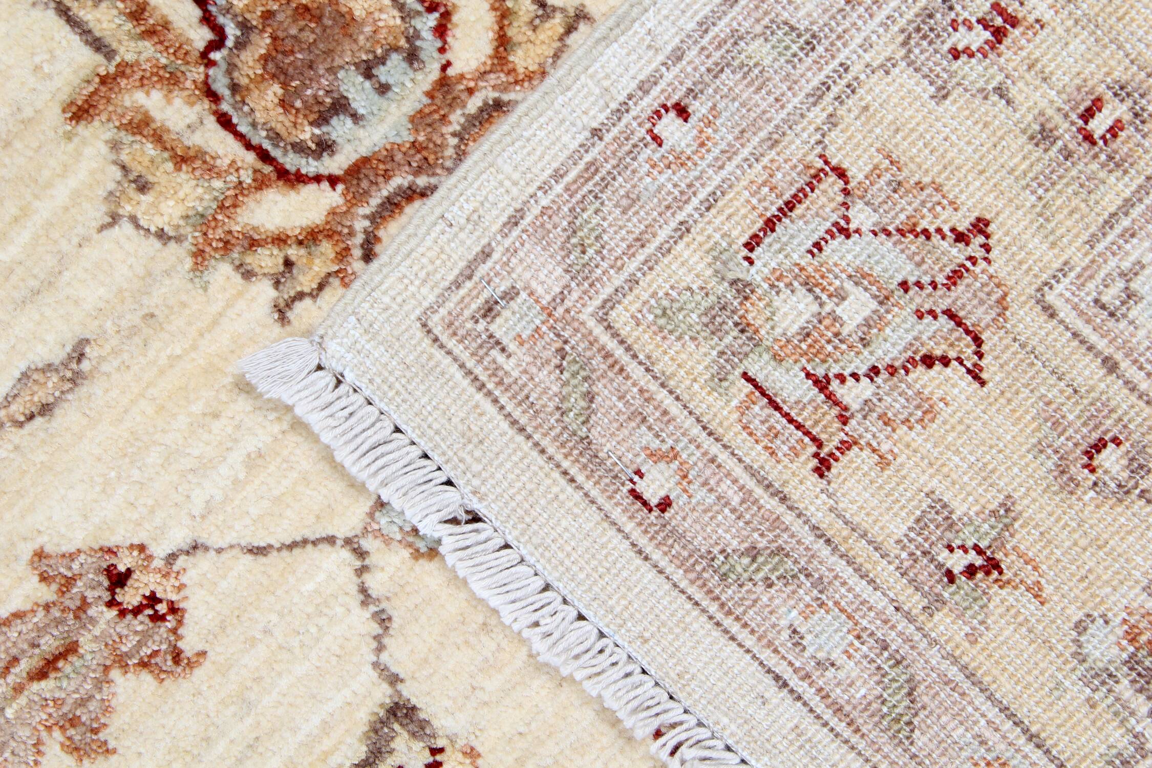 Handmade Cream Wool Rug, Traditional Floral Carpet for Bedroom Living Room