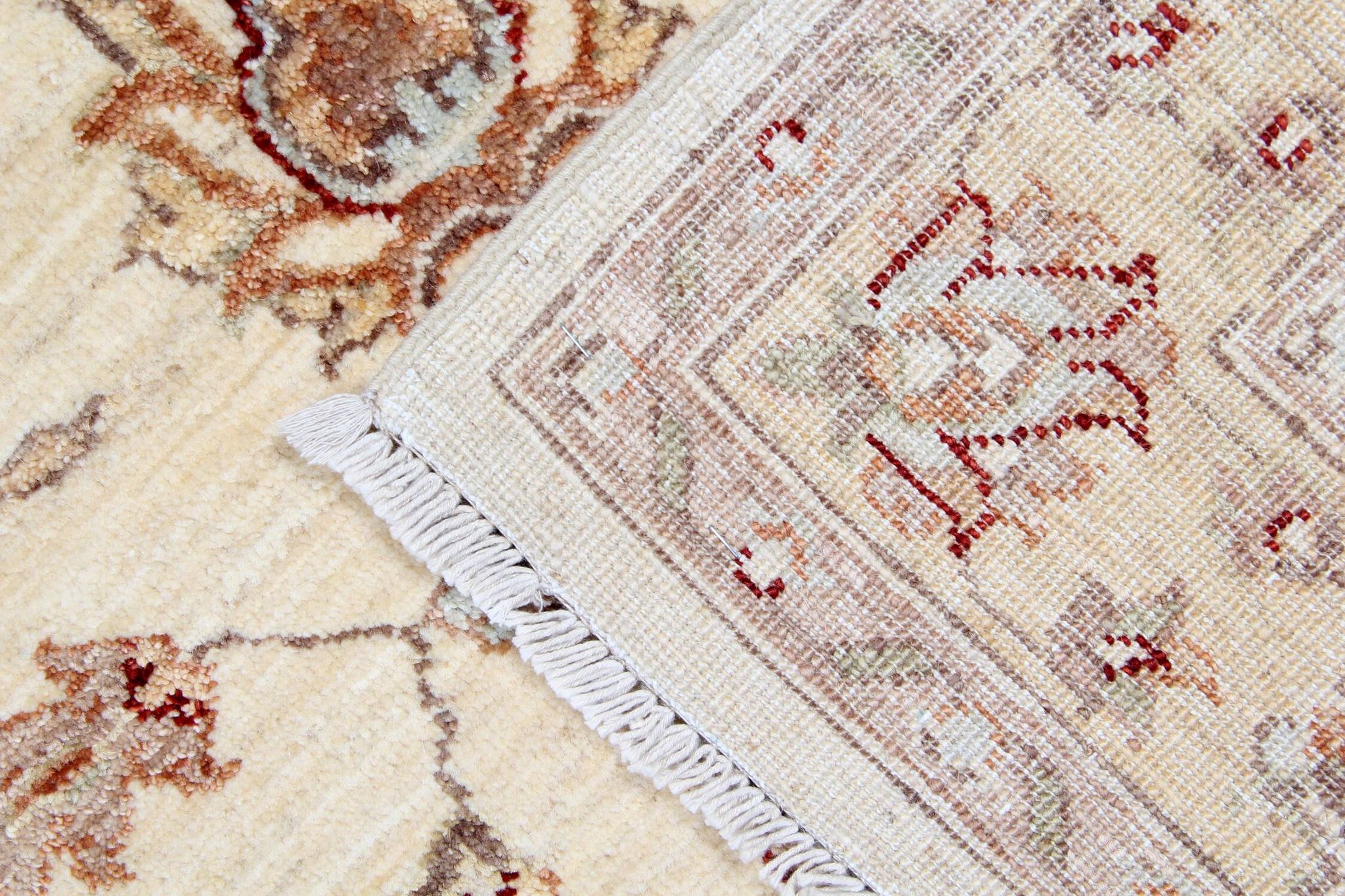 Handmade Cream Wool Rug, Traditional Floral Carpet for Bedroom Living Room