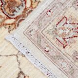 Handmade Cream Wool Rug, Traditional Floral Carpet for Bedroom Living Room