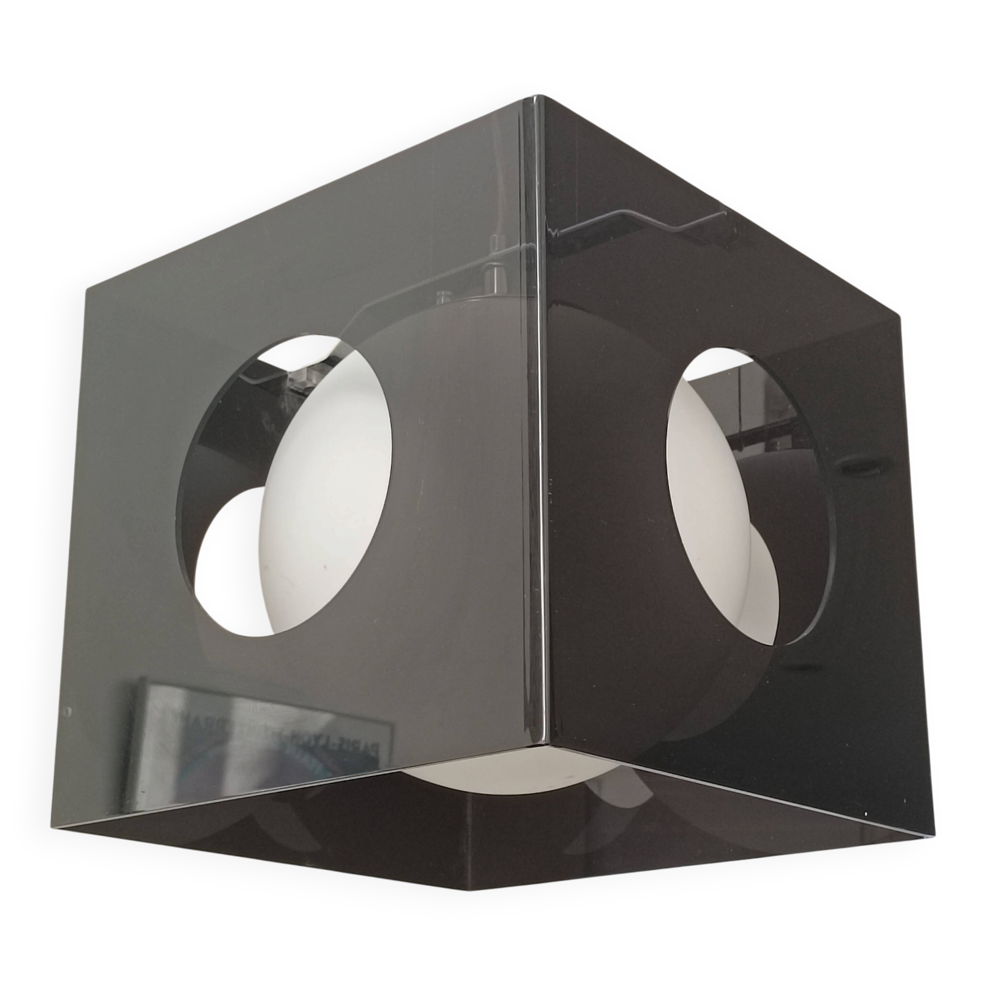 Lampe suspendue design plexiglas fumé 1990s