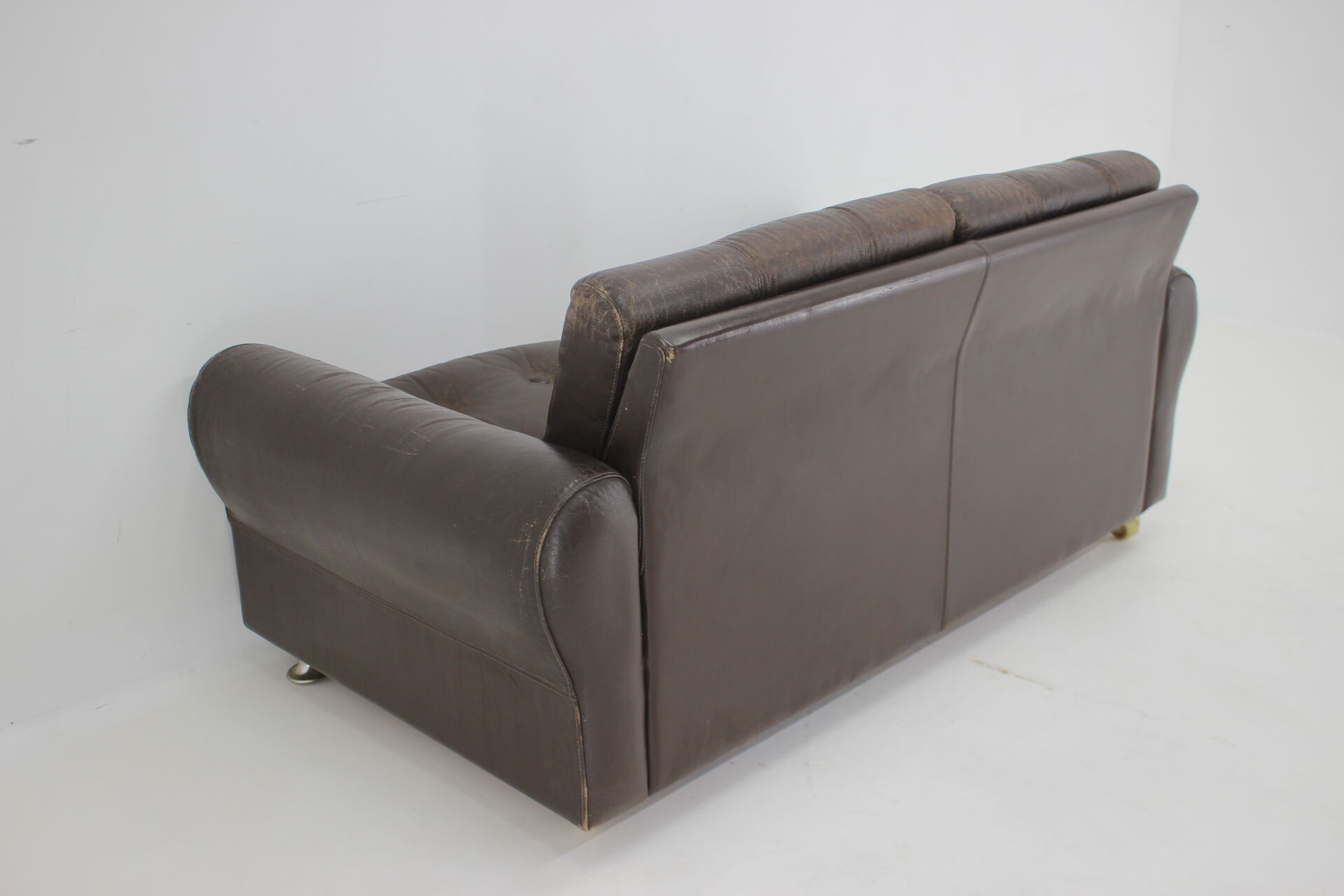 1970s Danish Brown Leather 2 Seater Sofa