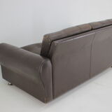1970s Danish Brown Leather 2 Seater Sofa