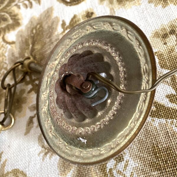 Grande suspension boule en verre pressé bicolore