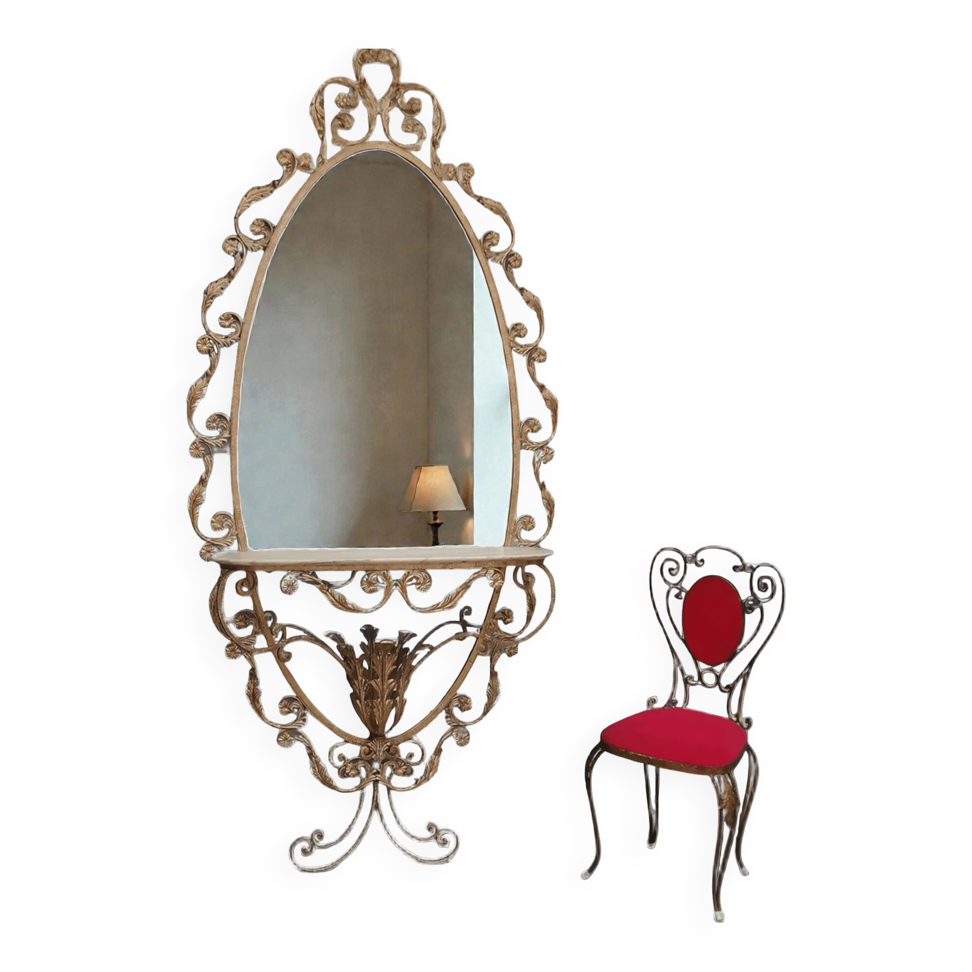 Set specchiera più sedia tutto in ferro battuto design Pierluigi Colli