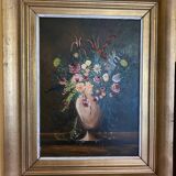 F. Domínguez, floral bodegones, 1945, oil on cardboard box, game of 2