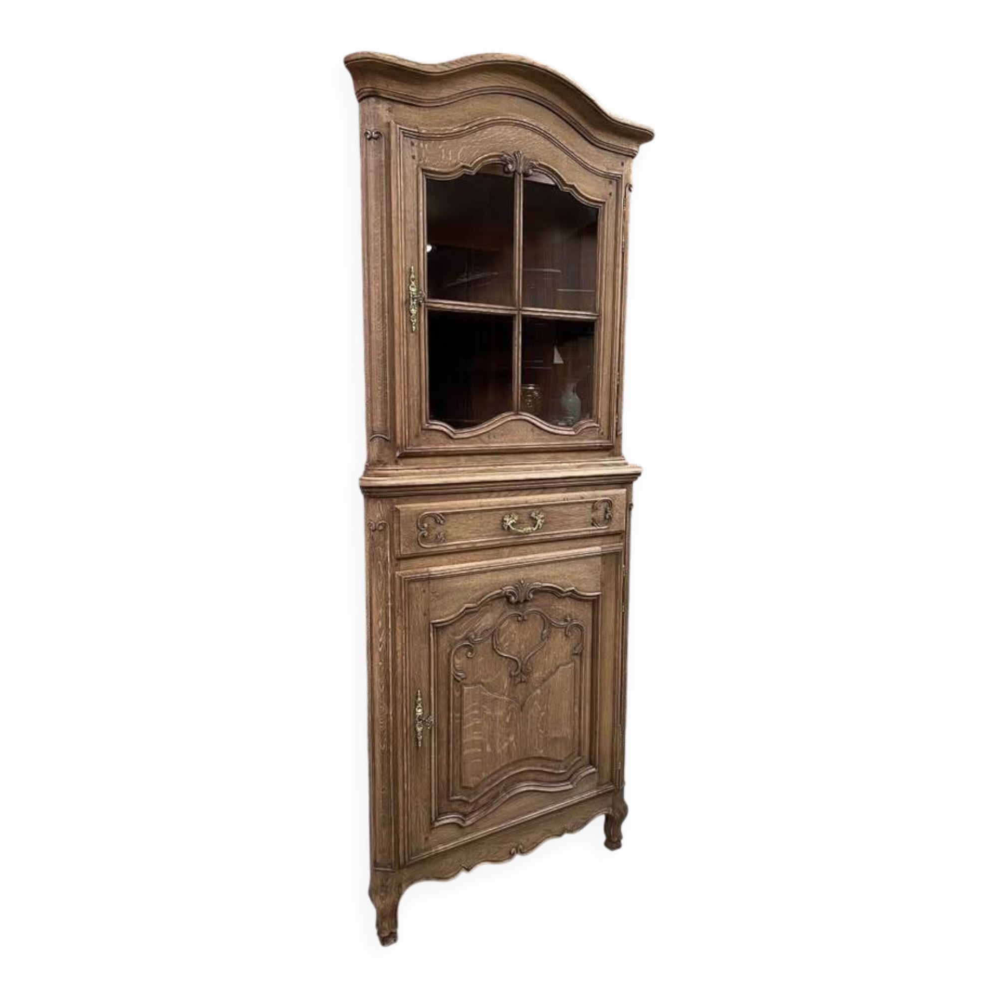 Bleached Oak Corner Display Cabinet – French 2-Piece Cabinet