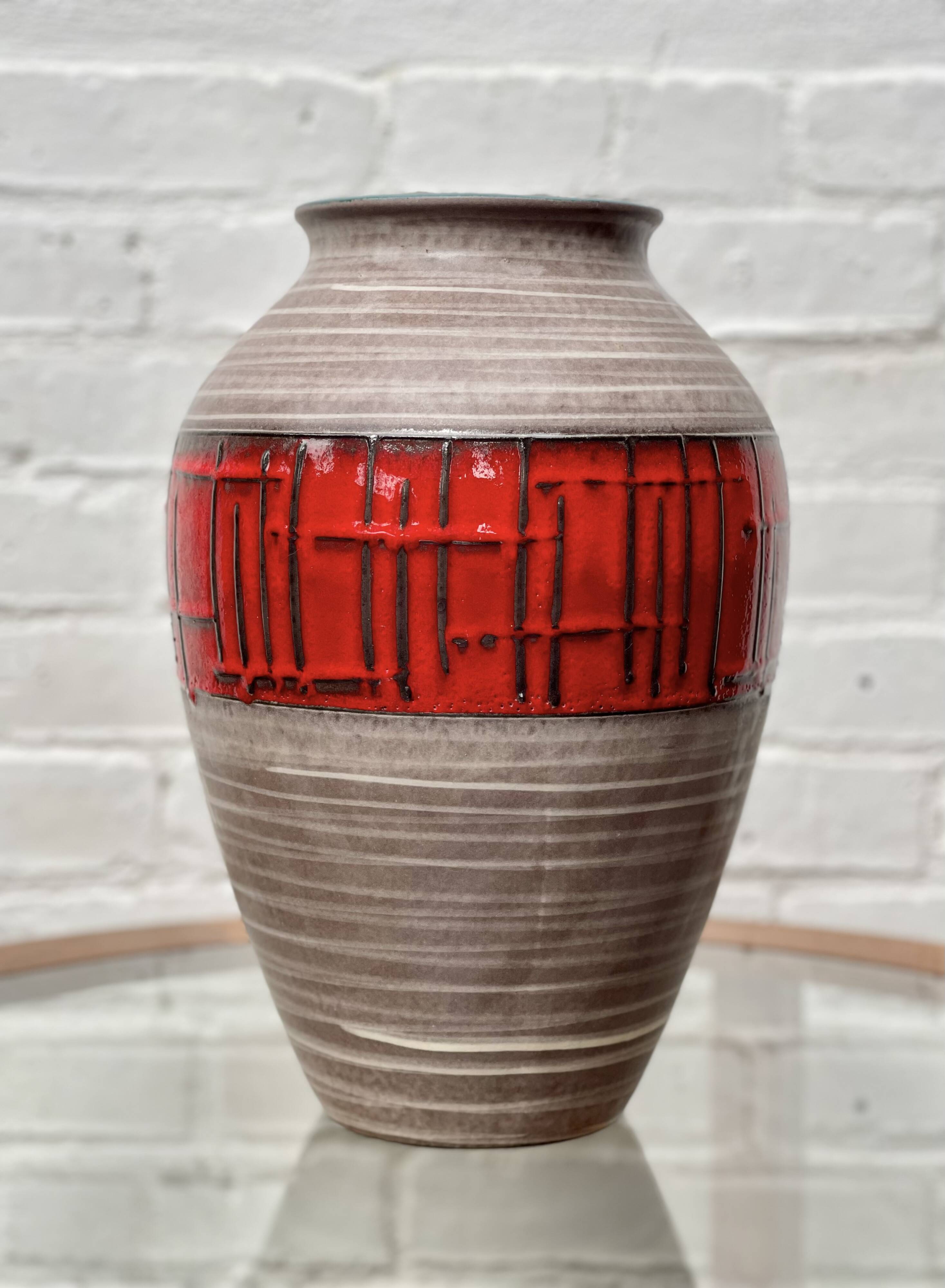 Vintage West German Vase Red Abstract Ceramic 1202/35