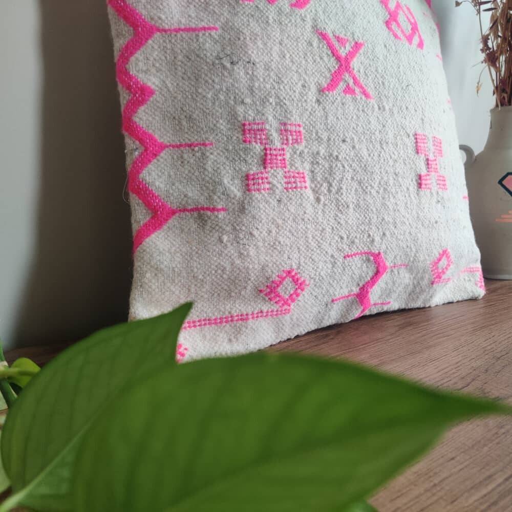 Pink and white bohemian Berber cushion