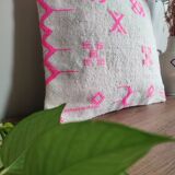Pink and white bohemian Berber cushion