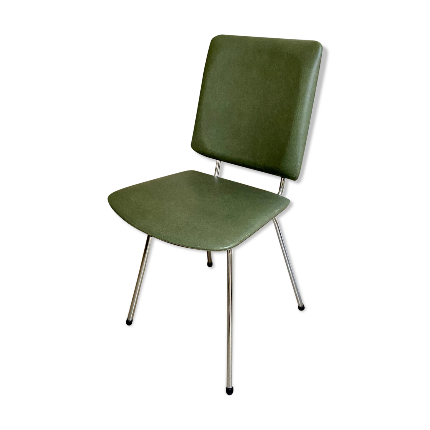 Chair in chrome aluminum and green skaï 1960s
