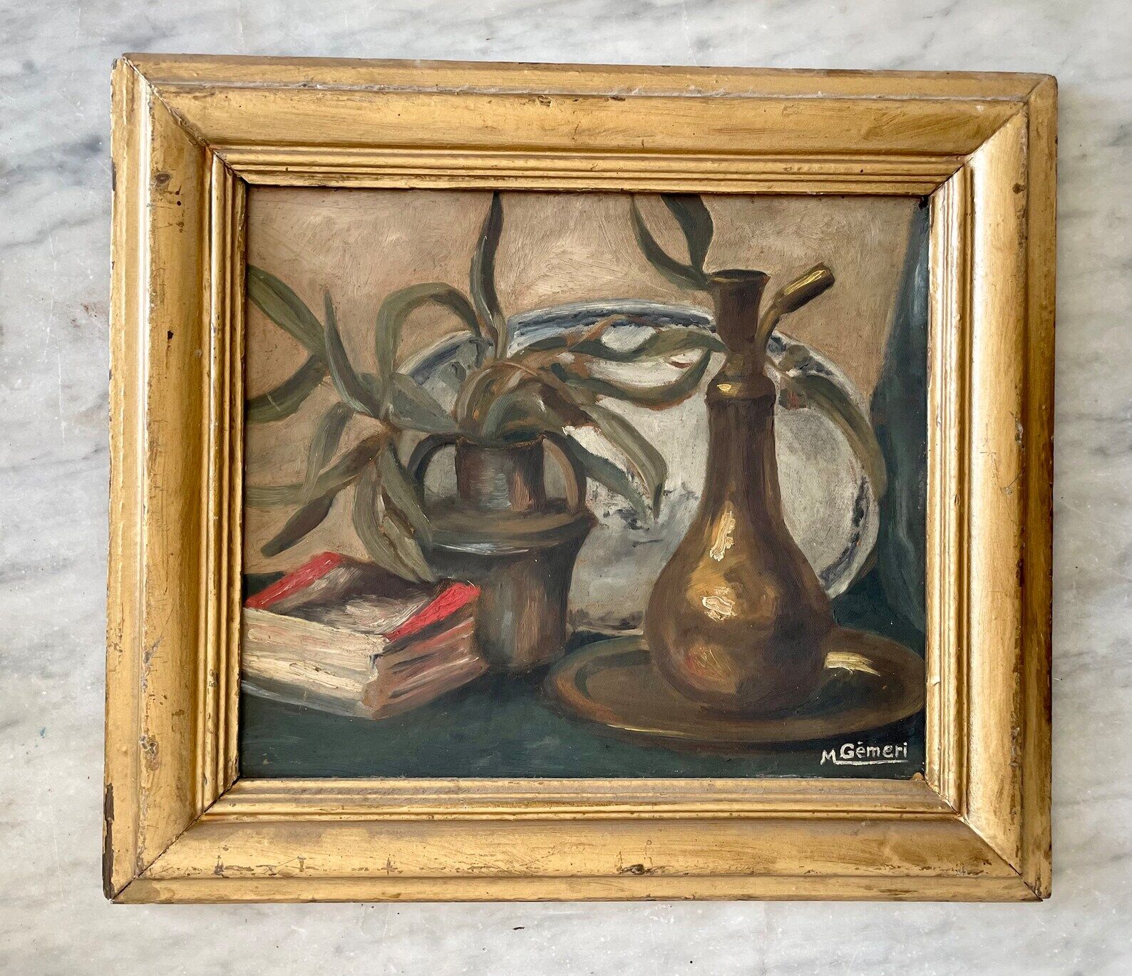 C.1920 french still life of fruit oil painting