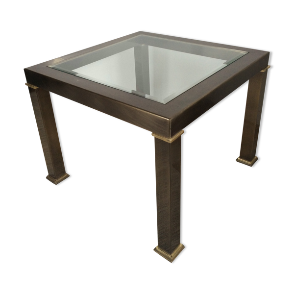 Table basse vintage en laiton et verre biseauté