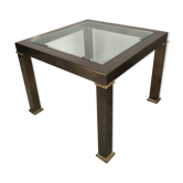 Table basse vintage en laiton et verre biseauté