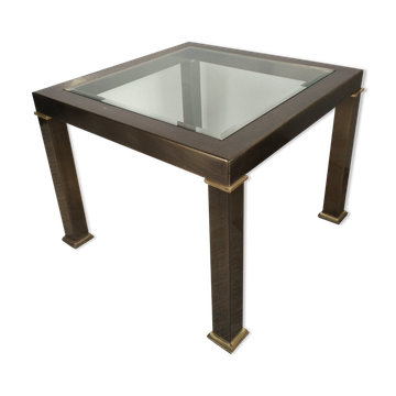 Table basse vintage en laiton et verre biseauté