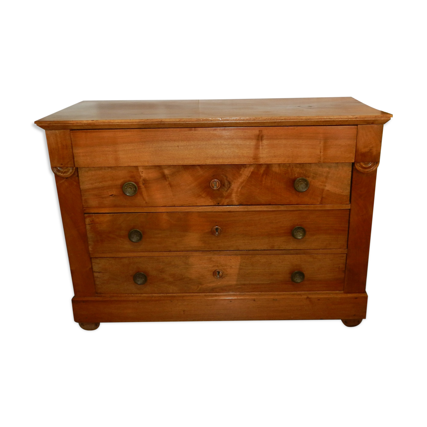 Empire style chest of drawers in blond walnut