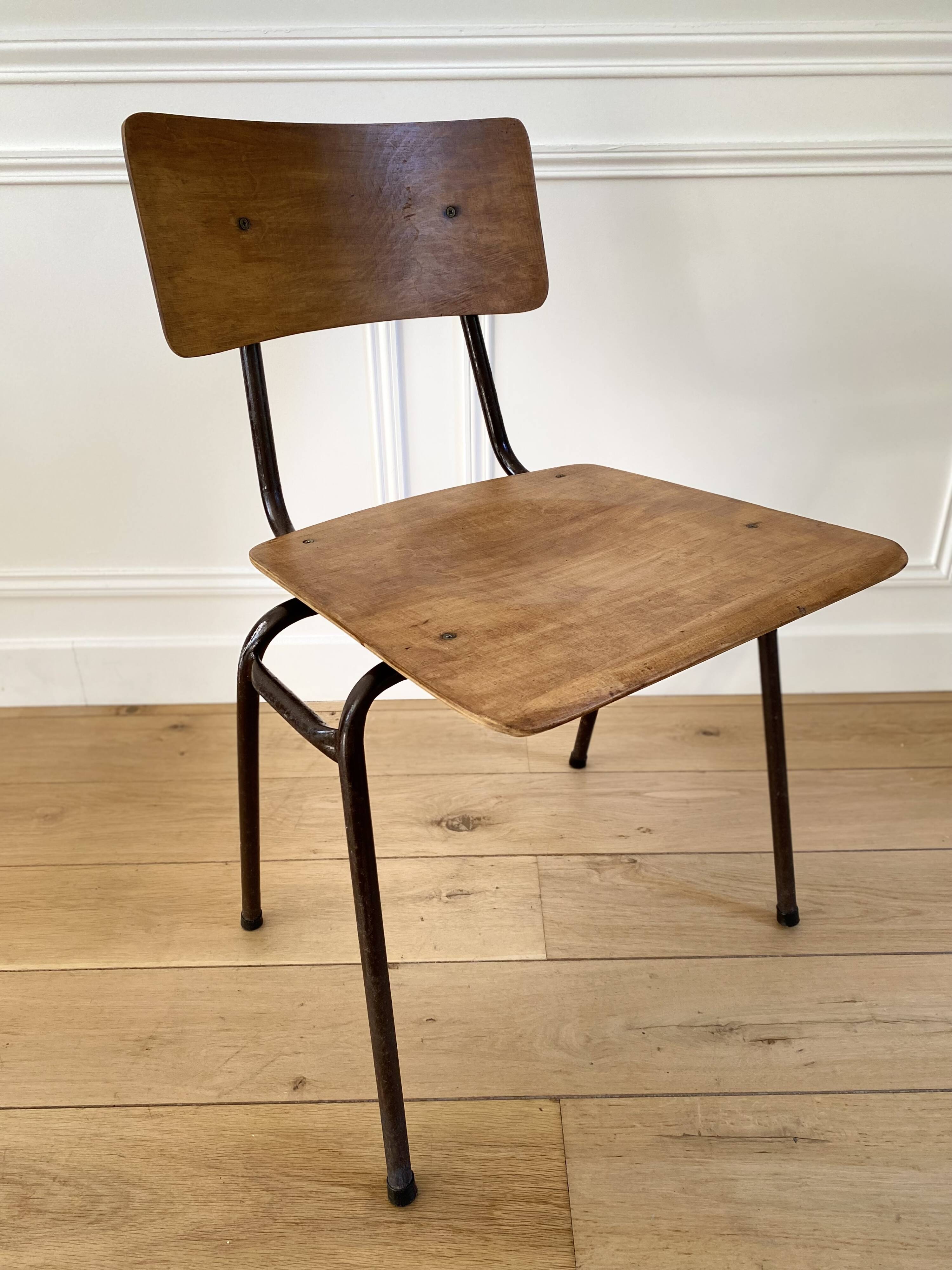 Industrial chair, vintage school chair, wood and metal