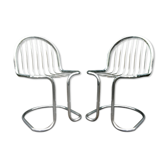 2 chrom -coloured steel chairs from the 70