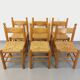 Suite of 6 vintage brutalist chairs in solid oak wood and straw from the 60s