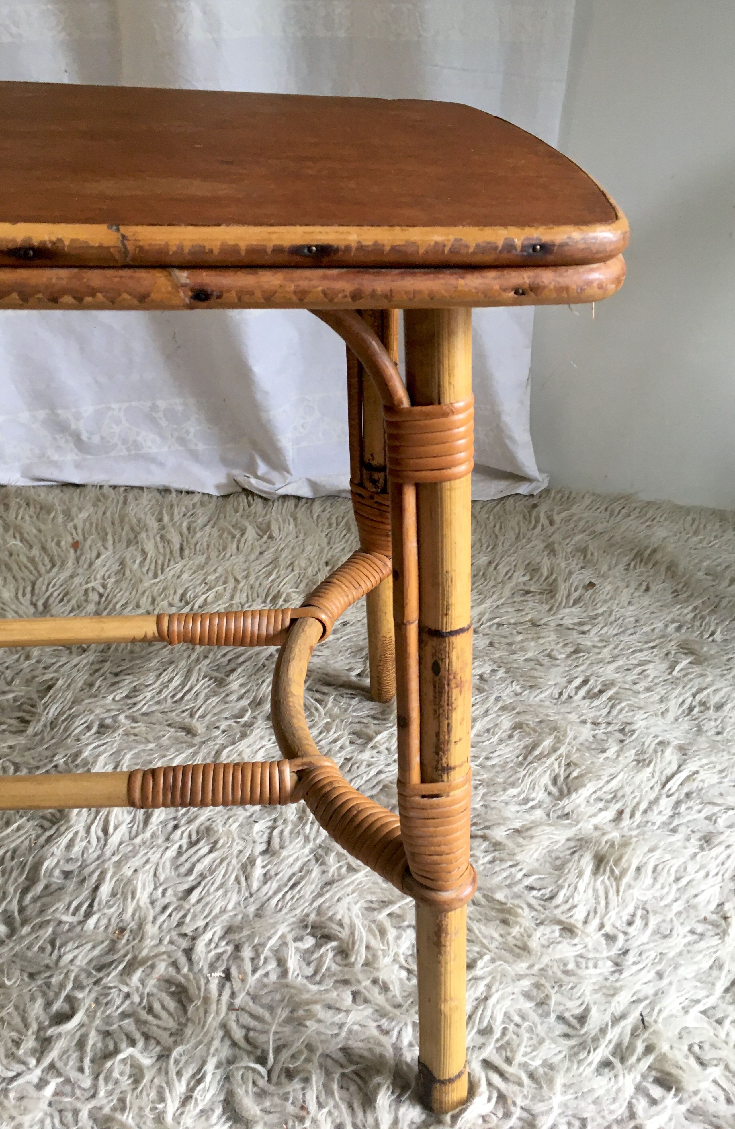 Wood and rattan coffee table - 1960s