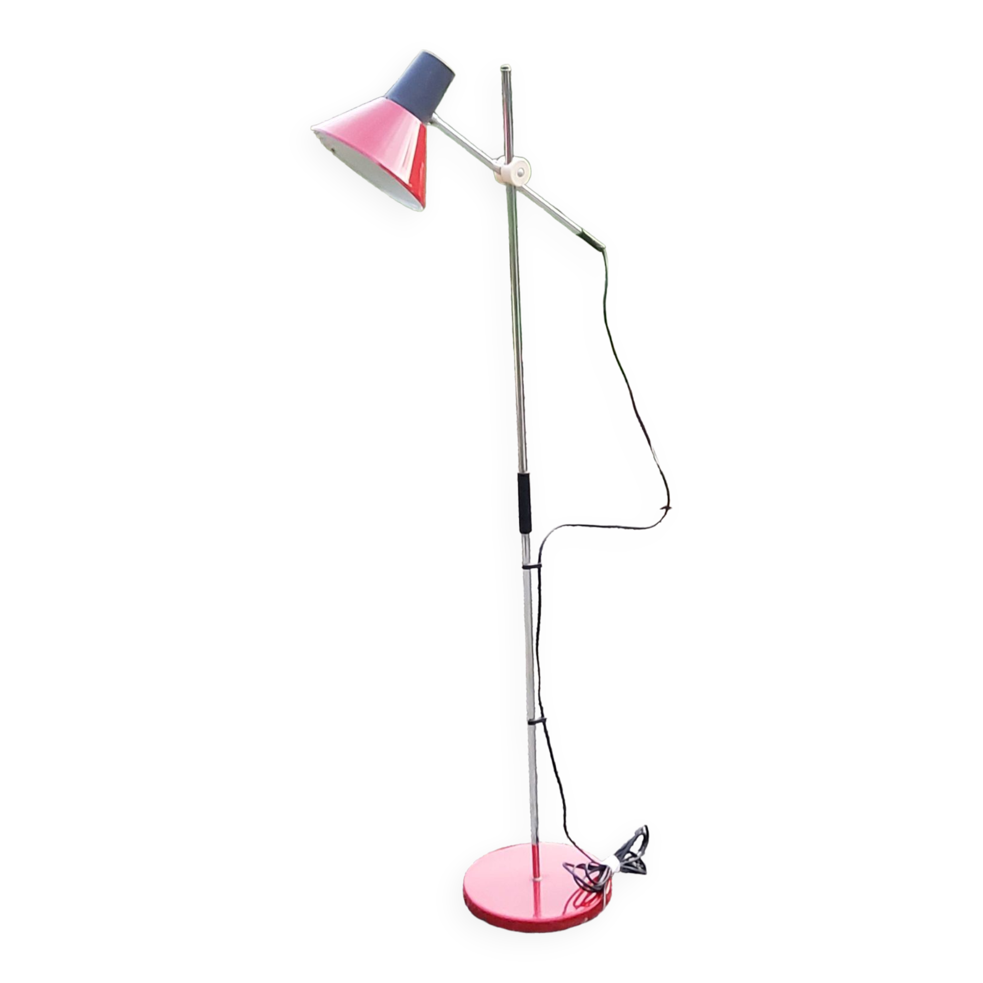 Designer reading lamp from the 70s in chrome and red lacquered sheet metal