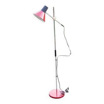 Lampadaire liseuse design des années 70 chromé et tôle laquée rouge