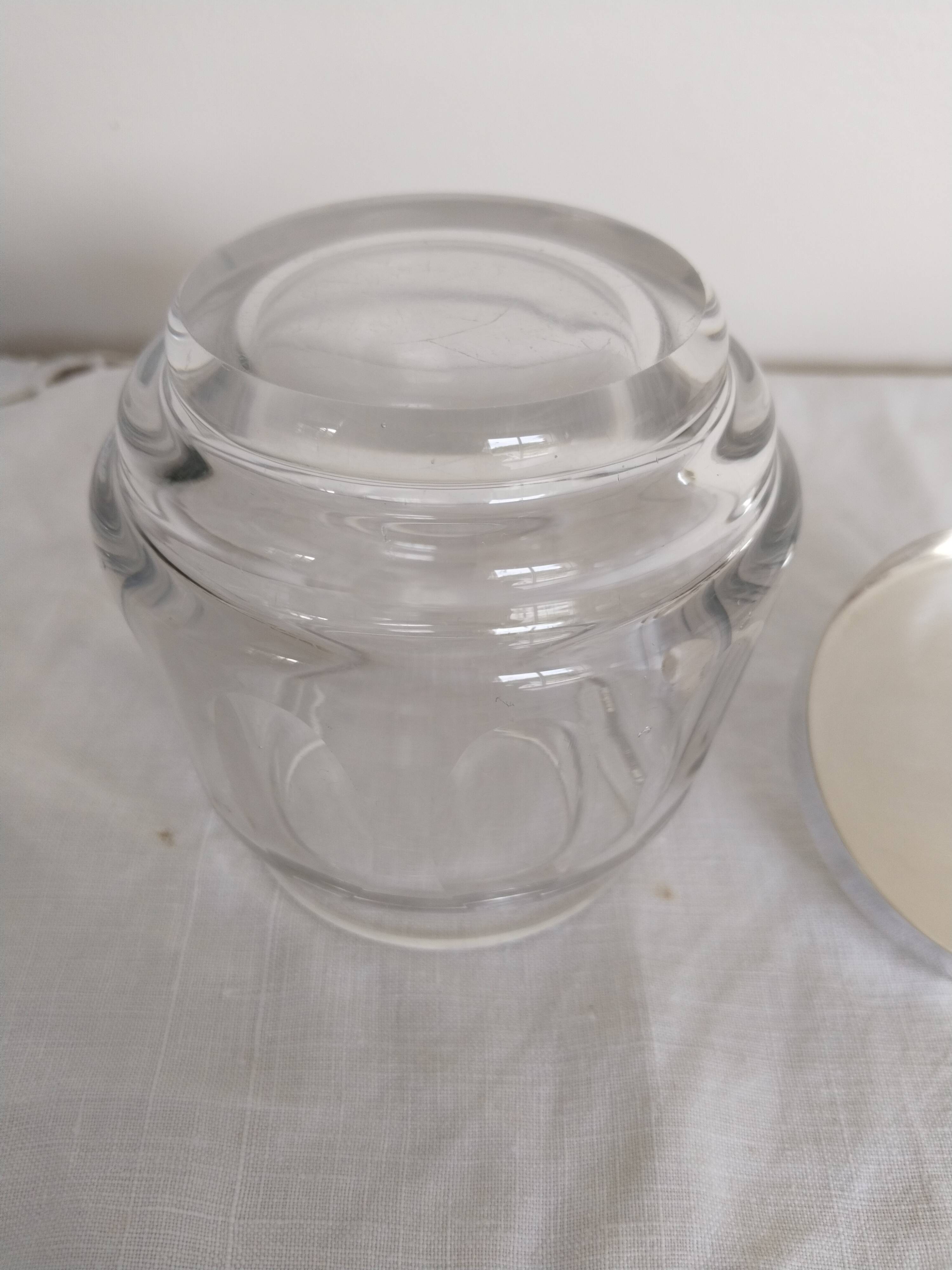 Jam pot, jam maker, sugar bowl, in crystal and silver metal