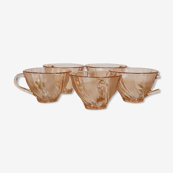 Set of 6 Vereco pink glass cups