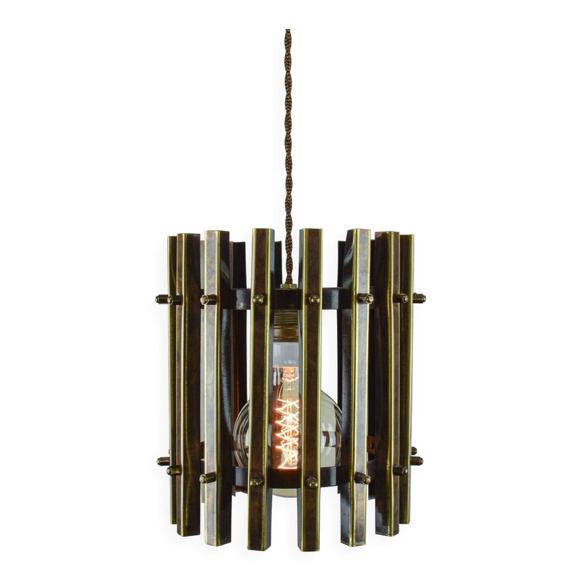 Italian Brutalist Brass-Metal Pendant Lamp