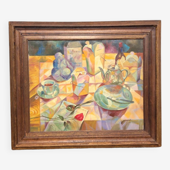 Vintage cubist school painting still life collection