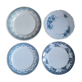 Quartet of mismatched blue plates