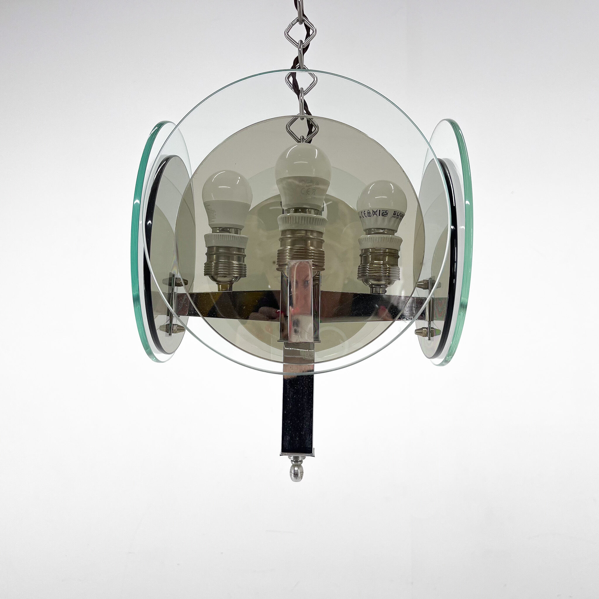 Unique art deco chrome & glass chandelier, 1920's