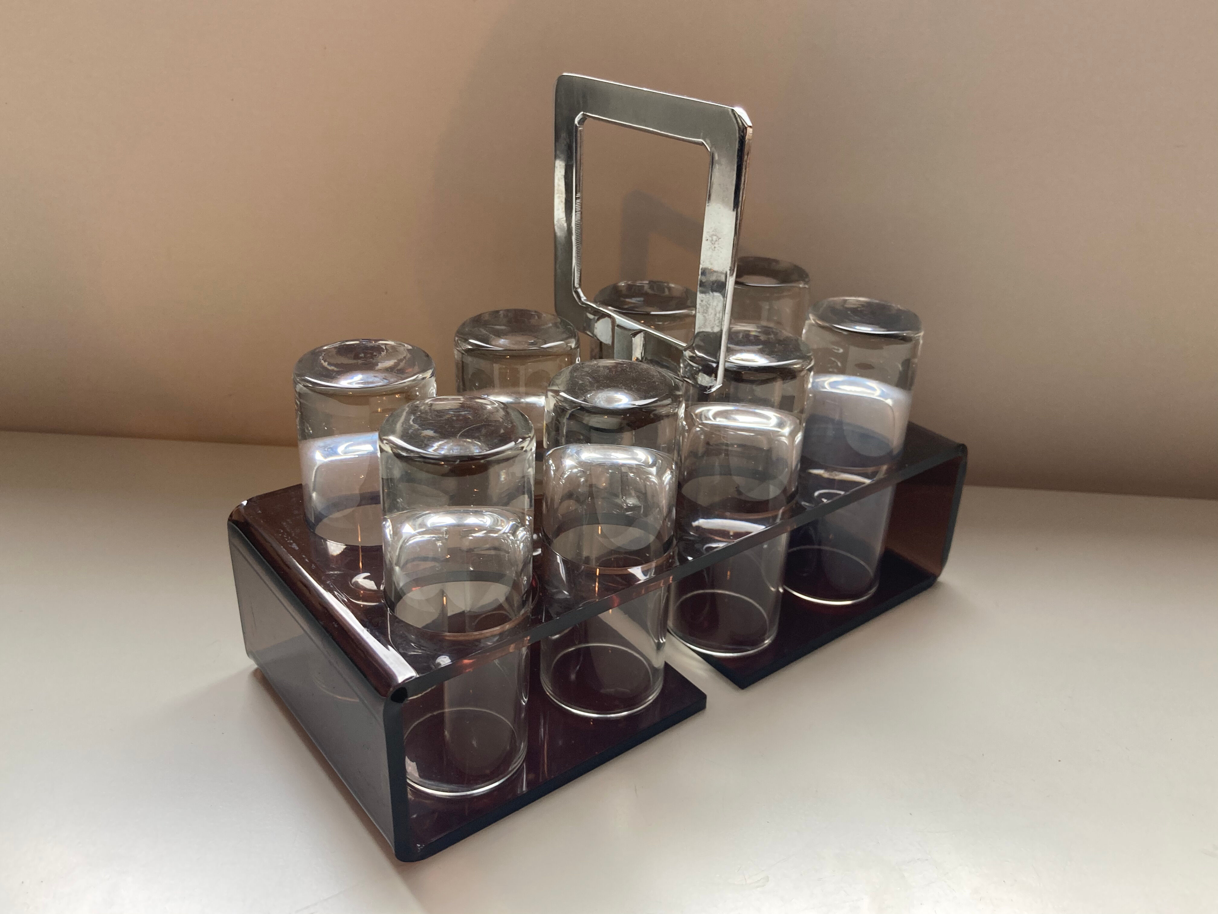 Old vodka alcohol aperitif shot service from the 70s