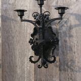 Pair of black wrought iron sconces - neo-Gothic style - from the 1950s