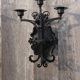 Pair of black wrought iron wall sconces - neo-Gothic style - from the 1950s
