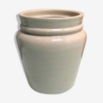 Mustard pot in beige pottery, vintage