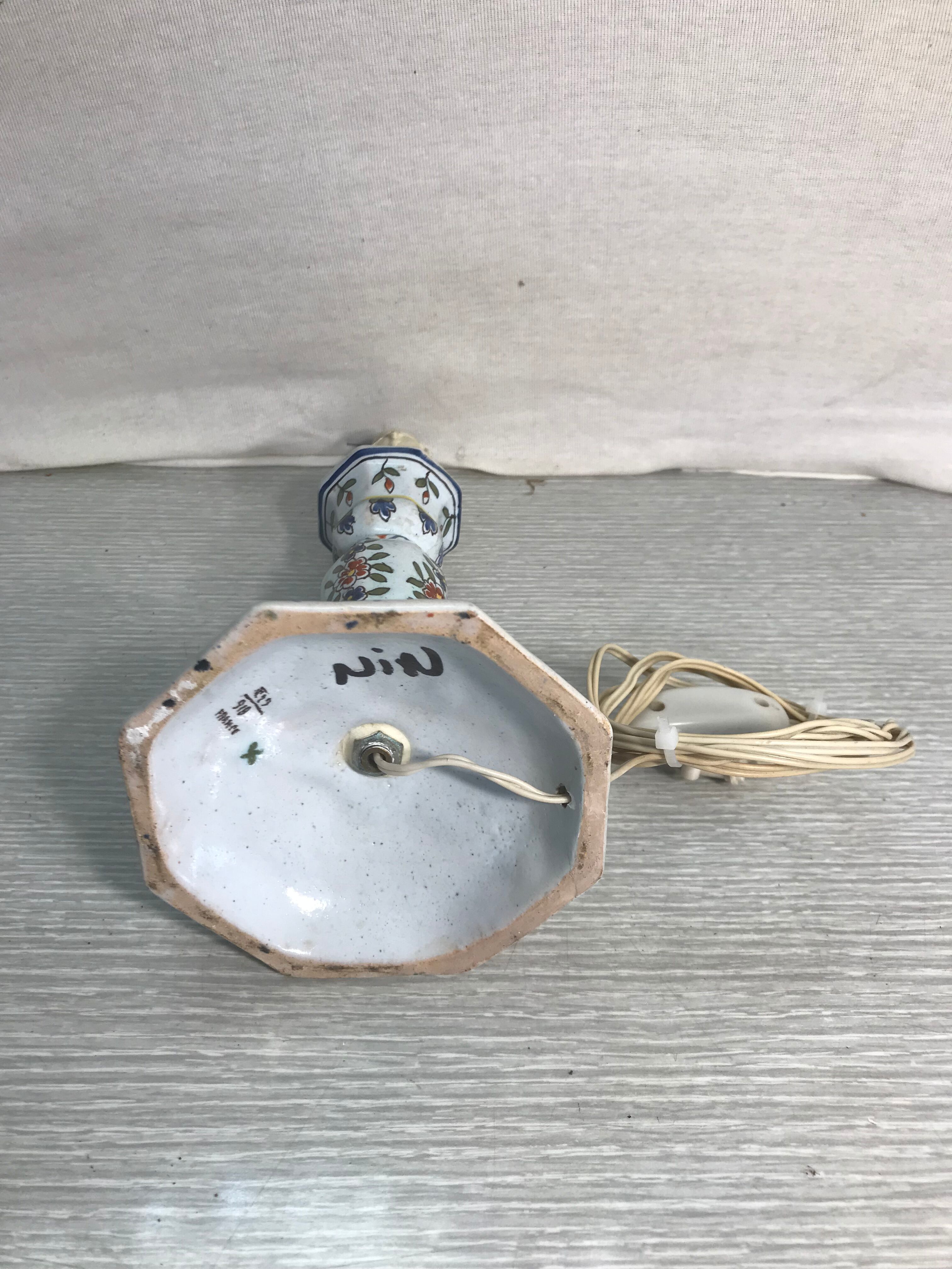 Vintage electrified candleholders in painted ceramic octagonal foot