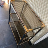 Console shelf smoked glass aluminum and brass