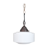 Opaline Glass and Brass Stepped Pendant Light