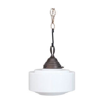 Opaline Glass and Brass Stepped Pendant Light