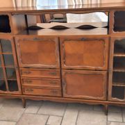 Wooden sideboard with 5 doors and 3 drawers, 2 glass doors.