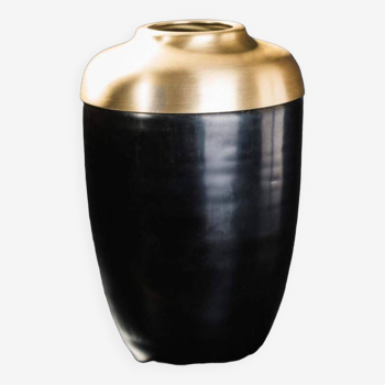 Vase en verre noir et laiton - design français