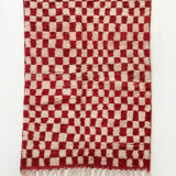 Moroccan Berber carpet boujaad ecru with red checkers 155x105cm