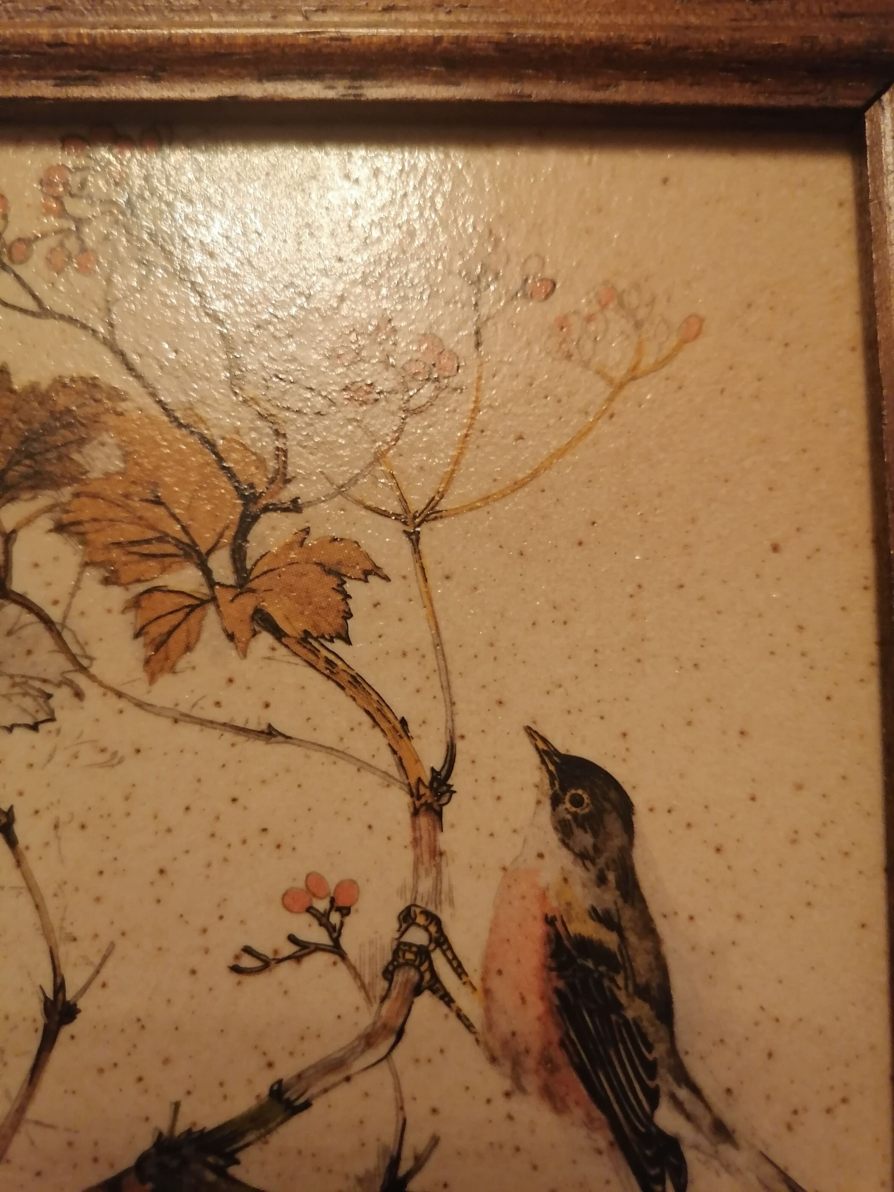 Small frame ceramic wood bird vintage flowers