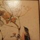 Cadre bois céramique oiseau fleurs vintage