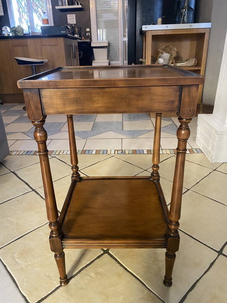 Small side table in Louis Philippe style with a patinated wood finish.