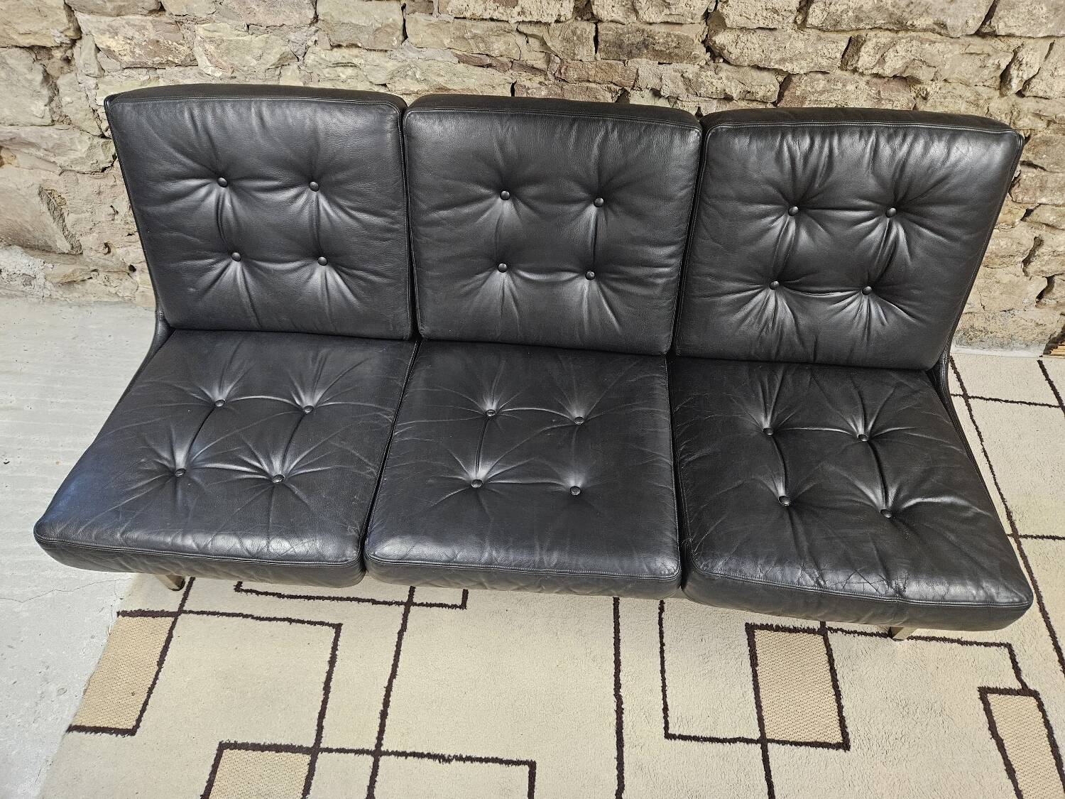 Vintage leather bench sofa 1970"