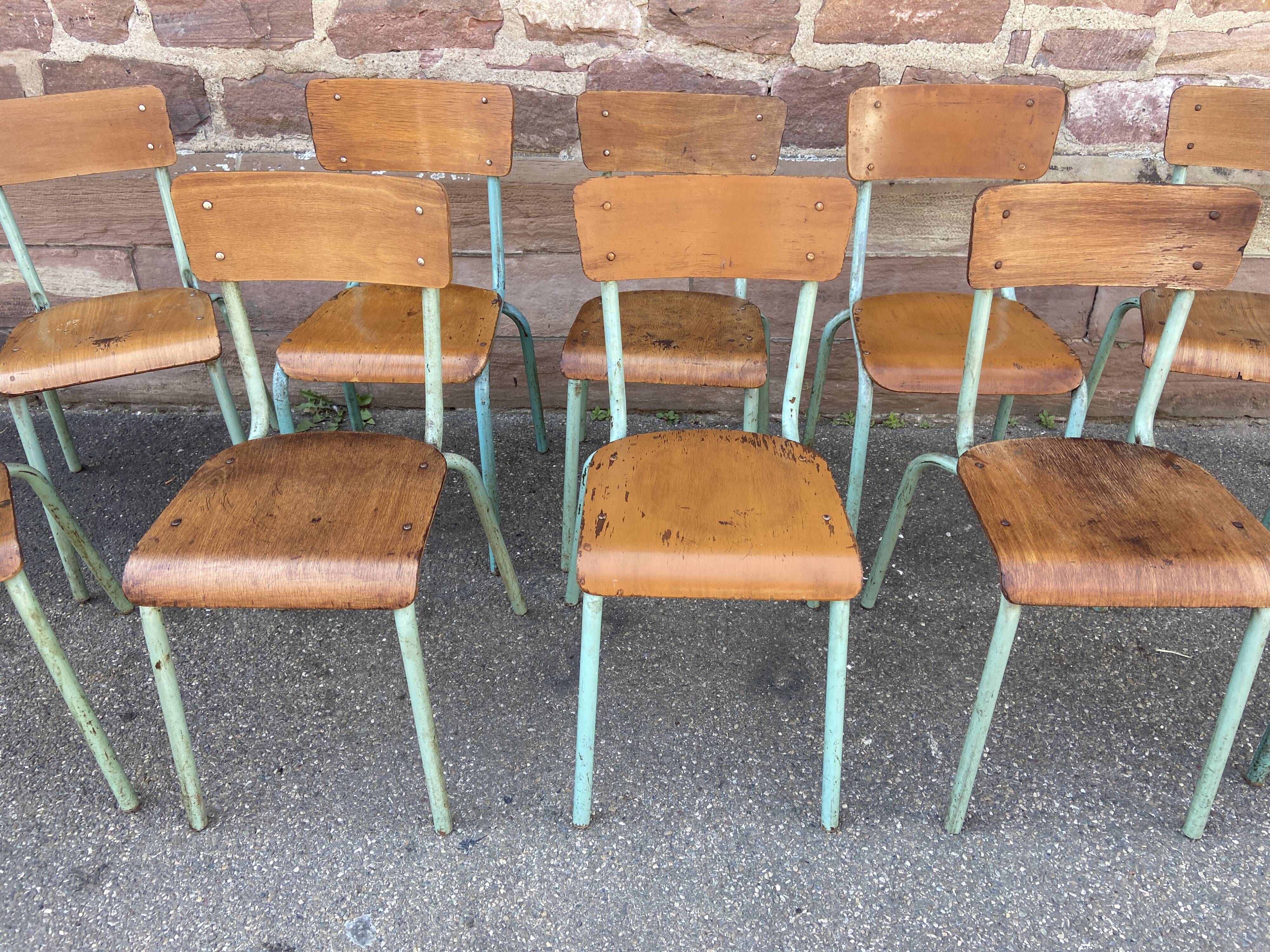 Lot de 10 chaises d'école 60s  industrielle école vintage collectivités mullca