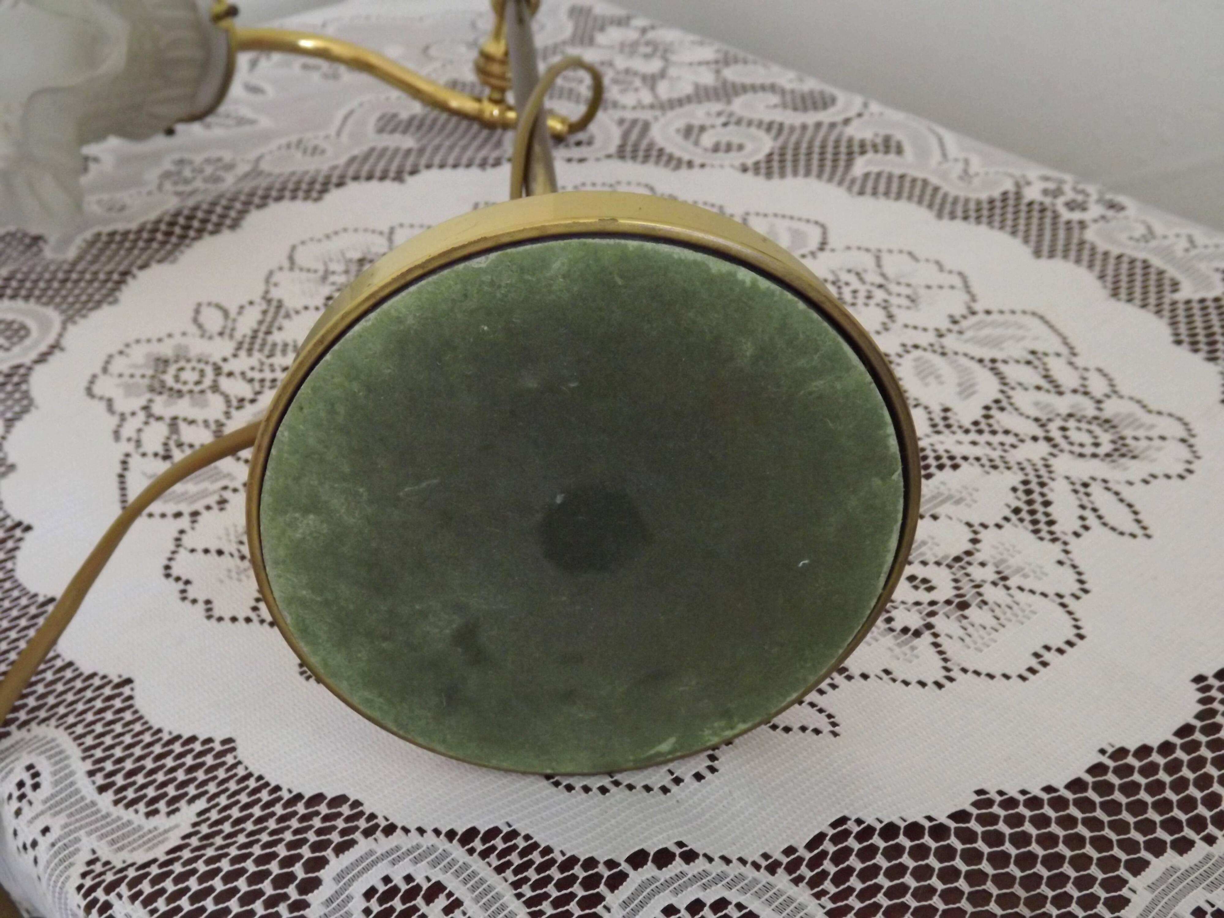 French antique brass goose neck table lamp with white opaque glass shade 5468.