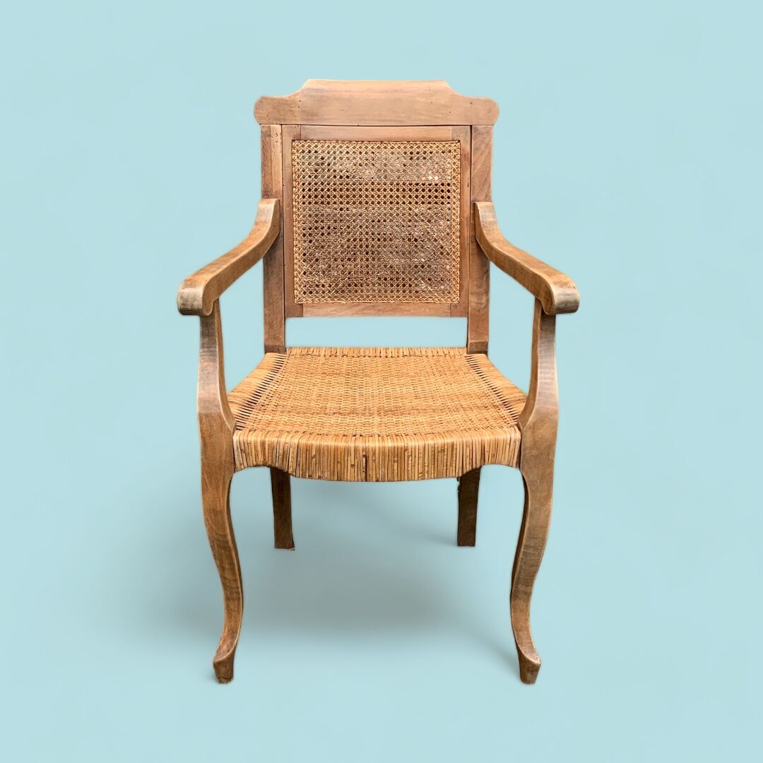 Barber's armchair in wood cannage and straw 1900